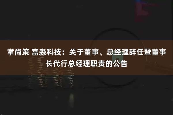 掌尚策 富淼科技：关于董事、总经理辞任暨董事长代行总经理职责的公告